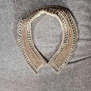 Elegant Beaded Collar Necklace - Tan and Silver